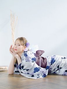 画像9: 【即日発送】パープルフラワー浴衣 【浴衣3点セット 浴衣/帯/下駄】 [YMT] (9)