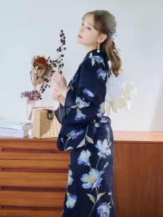 画像10: 【即日発送】ネイビー＆ブルー牡丹浴衣 【浴衣3点セット 浴衣/帯/下駄】 [YMT] (10)