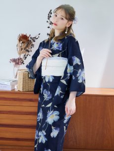 画像11: 【即日発送】ネイビー＆ブルー牡丹浴衣 【浴衣3点セット 浴衣/帯/下駄】 [YMT] (11)