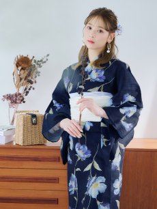 画像12: 【即日発送】ネイビー＆ブルー牡丹浴衣 【浴衣3点セット 浴衣/帯/下駄】 [YMT] (12)