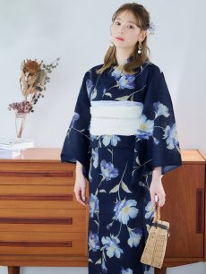 画像13: 【即日発送】ネイビー＆ブルー牡丹浴衣 【浴衣3点セット 浴衣/帯/下駄】 [YMT] (13)