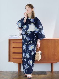 画像14: 【即日発送】ネイビー＆ブルー牡丹浴衣 【浴衣3点セット 浴衣/帯/下駄】 [YMT] (14)