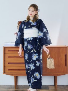 画像15: 【即日発送】ネイビー＆ブルー牡丹浴衣 【浴衣3点セット 浴衣/帯/下駄】 [YMT] (15)