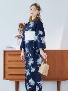 画像16: 【即日発送】ネイビー＆ブルー牡丹浴衣 【浴衣3点セット 浴衣/帯/下駄】 [YMT] (16)