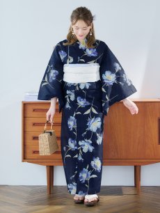 画像17: 【即日発送】ネイビー＆ブルー牡丹浴衣 【浴衣3点セット 浴衣/帯/下駄】 [YMT] (17)