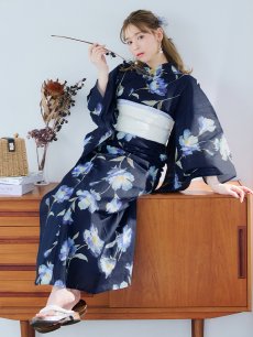 画像3: 【即日発送】ネイビー＆ブルー牡丹浴衣 【浴衣3点セット 浴衣/帯/下駄】 [YMT] (3)