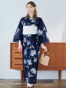 画像4: 【即日発送】ネイビー＆ブルー牡丹浴衣 【浴衣3点セット 浴衣/帯/下駄】 [YMT] (4)