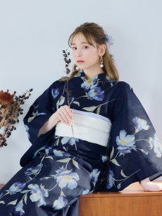 画像5: 【即日発送】ネイビー＆ブルー牡丹浴衣 【浴衣3点セット 浴衣/帯/下駄】 [YMT] (5)