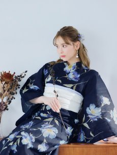 画像6: 【即日発送】ネイビー＆ブルー牡丹浴衣 【浴衣3点セット 浴衣/帯/下駄】 [YMT] (6)