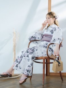 画像10: 【即日発送】朝顔×くすみパープル浴衣 【浴衣3点セット 浴衣/帯/下駄】 [YMT] (10)