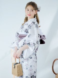 画像11: 【即日発送】朝顔×くすみパープル浴衣 【浴衣3点セット 浴衣/帯/下駄】 [YMT] (11)