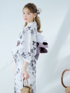 画像12: 【即日発送】朝顔×くすみパープル浴衣 【浴衣3点セット 浴衣/帯/下駄】 [YMT] (12)