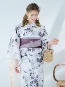 画像13: 【即日発送】朝顔×くすみパープル浴衣 【浴衣3点セット 浴衣/帯/下駄】 [YMT] (13)