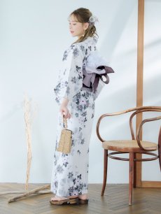 画像14: 【即日発送】朝顔×くすみパープル浴衣 【浴衣3点セット 浴衣/帯/下駄】 [YMT] (14)