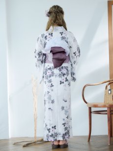 画像15: 【即日発送】朝顔×くすみパープル浴衣 【浴衣3点セット 浴衣/帯/下駄】 [YMT] (15)