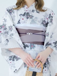 画像16: 【即日発送】朝顔×くすみパープル浴衣 【浴衣3点セット 浴衣/帯/下駄】 [YMT] (16)