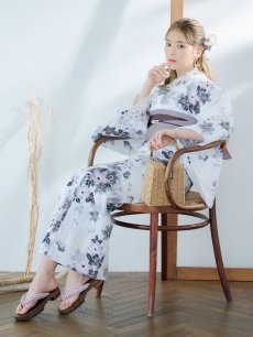 画像2: 【即日発送】朝顔×くすみパープル浴衣 【浴衣3点セット 浴衣/帯/下駄】 [YMT] (2)