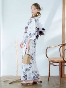 画像3: 【即日発送】朝顔×くすみパープル浴衣 【浴衣3点セット 浴衣/帯/下駄】 [YMT] (3)