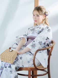 画像5: 【即日発送】朝顔×くすみパープル浴衣 【浴衣3点セット 浴衣/帯/下駄】 [YMT] (5)