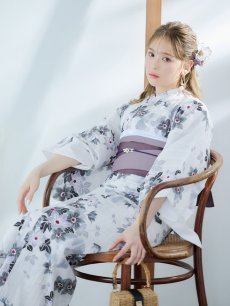 画像6: 【即日発送】朝顔×くすみパープル浴衣 【浴衣3点セット 浴衣/帯/下駄】 [YMT] (6)