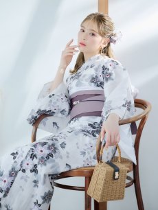 画像7: 【即日発送】朝顔×くすみパープル浴衣 【浴衣3点セット 浴衣/帯/下駄】 [YMT] (7)