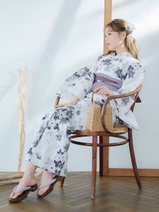 画像8: 【即日発送】朝顔×くすみパープル浴衣 【浴衣3点セット 浴衣/帯/下駄】 [YMT] (8)