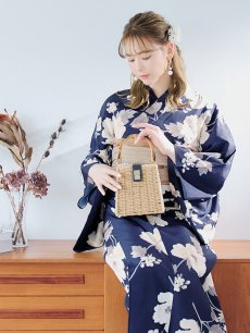 画像10: 【即日発送】ネイビー×ホワイトフラワー浴衣 【浴衣3点セット 浴衣/帯/下駄】 [YMT] (10)