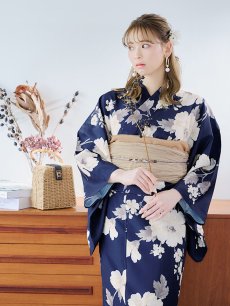 画像11: 【即日発送】ネイビー×ホワイトフラワー浴衣 【浴衣3点セット 浴衣/帯/下駄】 [YMT] (11)