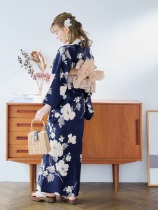画像13: 【即日発送】ネイビー×ホワイトフラワー浴衣 【浴衣3点セット 浴衣/帯/下駄】 [YMT] (13)