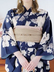 画像19: 【即日発送】ネイビー×ホワイトフラワー浴衣 【浴衣3点セット 浴衣/帯/下駄】 [YMT] (19)
