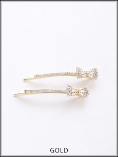 画像2: 【ヘアアクセ】ビジューリボンヘアピン【Fサイズ/1カラー】[OF02] (2)