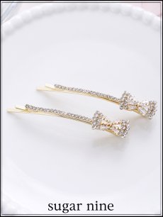 画像1: 【ヘアアクセ】ビジューリボンヘアピン【Fサイズ/1カラー】[OF02] (1)