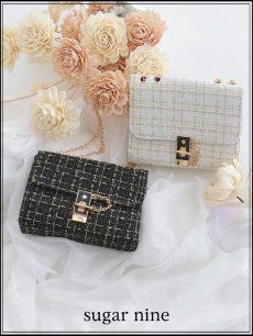 画像1: 【バッグ】2wayゴールドチェーンツイードバッグ【Fサイズ/2カラー】[OF03]  (1)