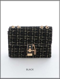 画像3: 【バッグ】2wayゴールドチェーンツイードバッグ【Fサイズ/2カラー】[OF03]  (3)