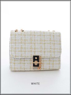 画像4: 【バッグ】2wayゴールドチェーンツイードバッグ【Fサイズ/2カラー】[OF03]  (4)