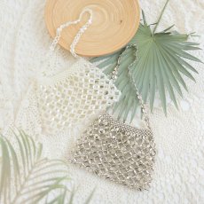 画像6: 【バッグ】巾着付き格子柄ビーズハンドバッグ【Fサイズ/2カラー】[YMT] (6)