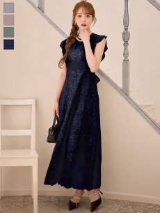 画像1: 【AMORA GRACE / アモーラグレース】 オケージョンドレス/ パーティードレス/ お呼ばれドレス/ 総レース/ ネックビジュー/ シフォン/ フラワーレース/ フレア/ Aライン/ ミモレ丈/ ワンピース/ ミディアムドレス[OF05] (1)