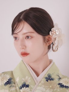 画像4: 【卒業袴小物】オーガンジー×パールアーティフィシャルフラワーコサージュ【1カラー】 (4)