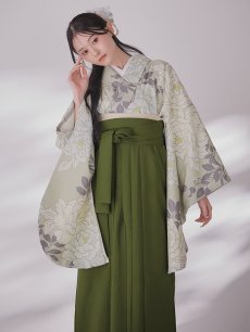 画像1: 【即日発送】白牡丹 モカ二尺袖着物【卒業袴３点セット 二尺袖着物/帯/袴】 (1)