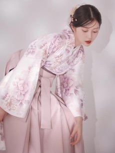 画像5: 【即日発送】ピンク牡丹×菊 ペールピンク二尺袖着物【卒業袴３点セット 二尺袖着物/帯/袴】 (5)