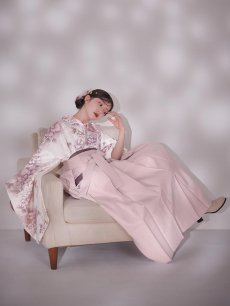 画像6: 【即日発送】ピンク牡丹×菊 ペールピンク二尺袖着物【卒業袴３点セット 二尺袖着物/帯/袴】 (6)