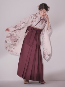 画像1: 【即日発送】ピンク牡丹 くすみピンク二尺袖着物【卒業袴３点セット 二尺袖着物/帯/袴】[FB01] (1)