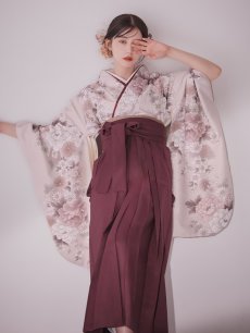 画像2: 【即日発送】ピンク牡丹 くすみピンク二尺袖着物【卒業袴３点セット 二尺袖着物/帯/袴】[FB01] (2)