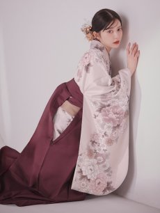 画像3: 【即日発送】ピンク牡丹 くすみピンク二尺袖着物【卒業袴３点セット 二尺袖着物/帯/袴】[FB01] (3)