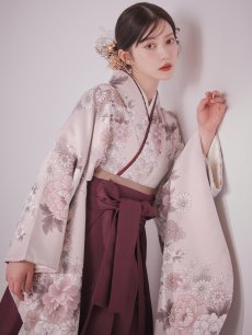 画像17: 【即日発送】ピンク牡丹 くすみピンク二尺袖着物【卒業袴３点セット 二尺袖着物/帯/袴】[FB01] (17)