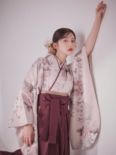 画像18: 【即日発送】ピンク牡丹 くすみピンク二尺袖着物【卒業袴３点セット 二尺袖着物/帯/袴】[FB01] (18)