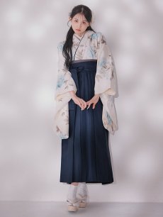 画像1: 【即日発送】ブルー芍薬 ホワイト二尺袖着物【卒業袴３点セット 二尺袖着物/帯/袴】 (1)