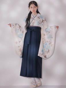 画像4: 【即日発送】ブルー芍薬 ホワイト二尺袖着物【卒業袴３点セット 二尺袖着物/帯/袴】 (4)