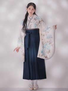 画像7: 【即日発送】ブルー芍薬 ホワイト二尺袖着物【卒業袴３点セット 二尺袖着物/帯/袴】 (7)