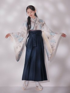 画像14: 【即日発送】ブルー芍薬 ホワイト二尺袖着物【卒業袴３点セット 二尺袖着物/帯/袴】 (14)